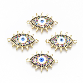 Brass Micro Pave Cubic Zirconia Links Connectors, Evil Eye, Colorful