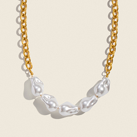 Элегантные искусственные барочные жемчужины, самородки, бусины 304 ожерелья из нержавеющей стали с цепочкой для женщин, белые