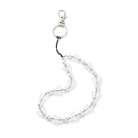 Bracelet porte-clés perlé papillon acrylique transparent, avec des perles en plastique imitation perles, fermoirs pivotants en alliage
