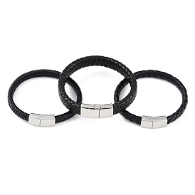 Braided Microfiber Leather Cord Bracelets, with 304 Stainless Steel Magnetic Clasps