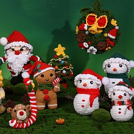 Kits de crochet diy con tema navideño para principiantes, incluyendo hilo de poliéster, relleno de fibra, aguja de ganchillo, aguja de hilo, alambre de soporte, marcador de punto