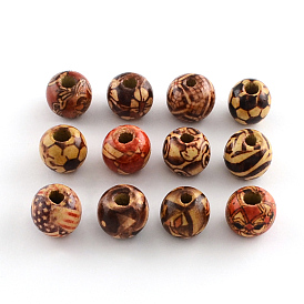 Printed Wood Beads, Dyed, Round
