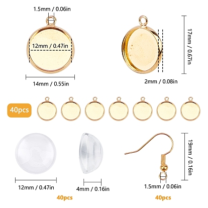 SUNNYCLUE DIY Earring Making Kits, with 12mm Transparent Clear Glass Cabochons,Brass Pendant Cabochon Settings and Brass Earring Hooks