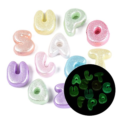 Luminous Opaque Acrylic European Beads, Large Hole Beads, Letter, Glow in the Dark, Textured