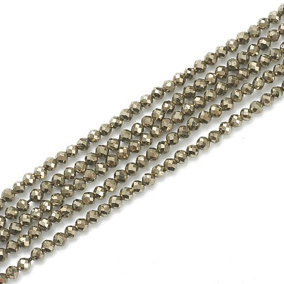 Natural Pyrite Beads Strands, Grade AB, Faceted, Round, Dark Khaki, 2mm, Hole: 0.5mm