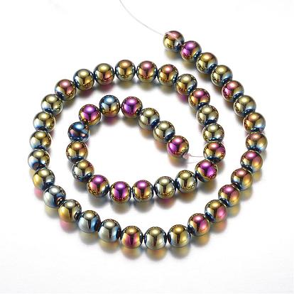 Electroplate Magnetic Synthetic Hematite Bead Strands, Grade A, Round