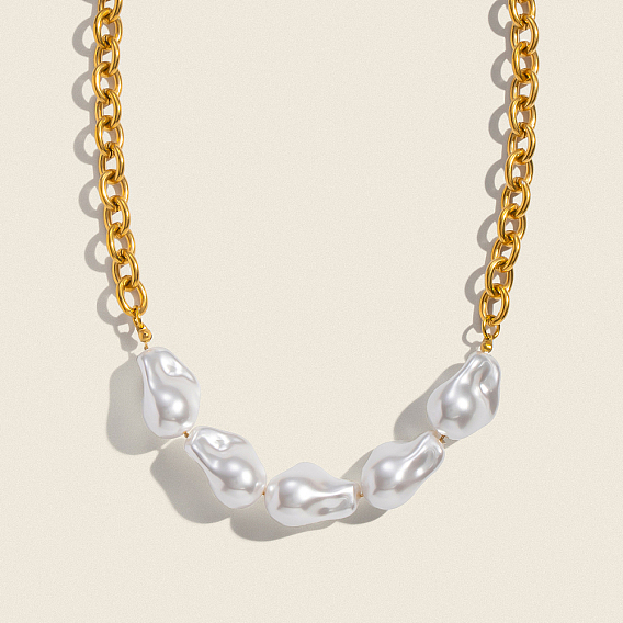 Элегантные искусственные барочные жемчужины, самородки, бусины 304 ожерелья из нержавеющей стали с цепочкой для женщин, белые