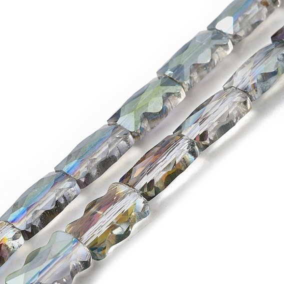 Стеклянные бусины с гальваническим покрытием , прямоугольные, с половиным покрытием, граненые