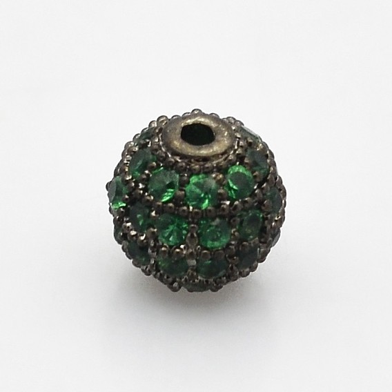 CZ Brass Micro Pave Grade AAA Lime Green Color Cubic Zirconia Round Beads, Cadmium Free & Nickel Free & Lead Free