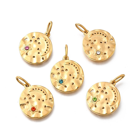 304 подвески из нержавеющей стали, со стразами, ионное покрытие (ip), плоский круг со звездой луной, с целью перехода в кольце