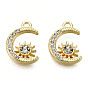Rack Plating Alloy Charms, with Crystal Rhinestone, Cadmium Free & Nickel Free & Lead Free, Moon with Sun