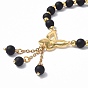 Glass Beaded Bracelets, 304 Stainless Steel Butterfly with Tassel Chain Charm Bracelets for Women