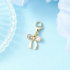 Подвеска с бантом из латуни с микропаве из прозрачных кубических цирконий, с 304 из нержавеющей стали Lobster Claw застежками