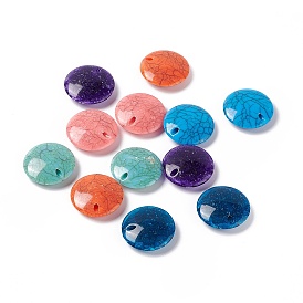 Crackle Opaque Acrylic Beads, Imitation Turquoise, Flat Round
