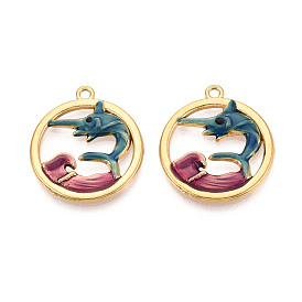 304 нержавеющей стальной эмали подвески, кольцо и подвески в виде рыбы-меч, ионное покрытие (ip), реальный 18 k позолоченный