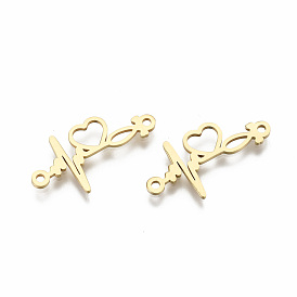 201 Stainless Steel Links Connectors, Laser Cut, Heartbeat, for Valentine's Day