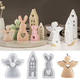 Angel/House/Rabbit Shape DIY Display Decoration Silicone Statue Mold, Portrait Sculpture Resin Casting Molds, for UV Resin, Epoxy Resin Craft Making