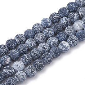 Natural Weathered Agate Beads Strands, Dyed, Frosted, Round