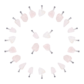 SUNNYCLUE 24Pcs Natural Rose Quartz Pendants, with Stainless Steel Snap On Bails, Nuggets, Stainless Steel Color