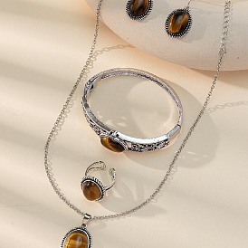 Овальный сплав с подвесками из драгоценных камней, ожерелья, серьги-подвески, кольца-манжеты и браслеты, античное серебро