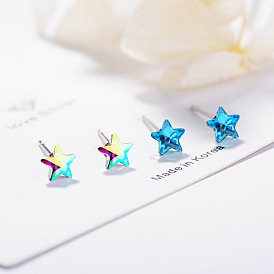 Cute Mini Star Earrings with Colorful Rhinestones - Five-pointed Star Ear Jewelry