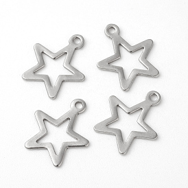304 Stainless Steel Pendants, Cut-Out, Star, Hollow