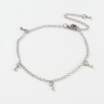 304 Stainless Steel Charm Anklets, with Alloy Charms and Stainless Steel Charm Lobster Clasps and End Chains, 215x2mm