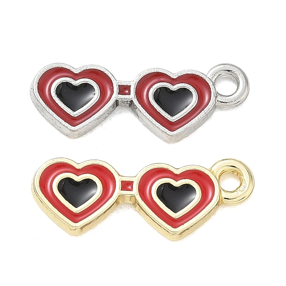 Alloy Enamel Pendants, Heart Glasses Charms, Long-Lasting Plated