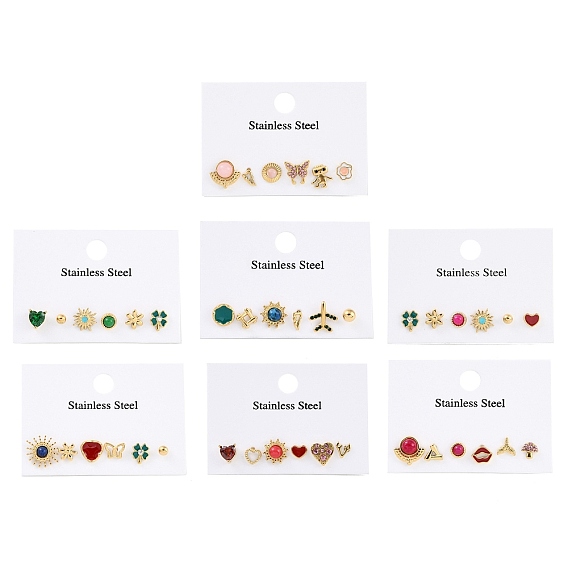 304 серьги-гвоздики из нержавеющей стали со стразами и камнями, разнообразные