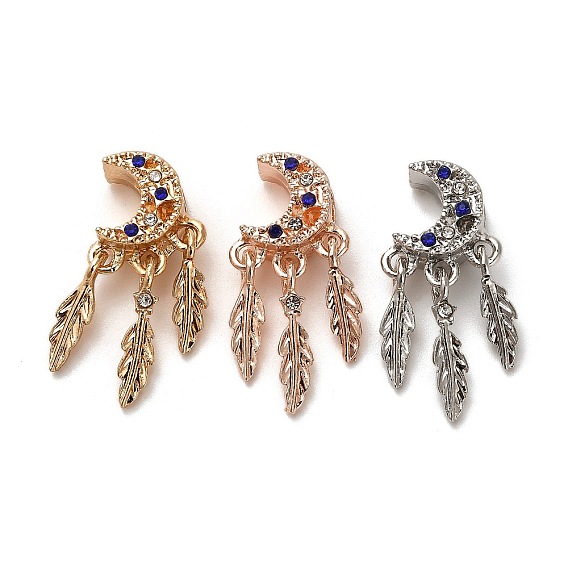 Европейские бусины, сплав, стразы , бусины с большим отверстием, луна с листом