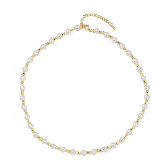 Ожерелья из цепочек ручной работы из латуни и белого АБС-пластика с имитацией жемчуга, долговечный, без кадмия и без свинца, стойки покрытие