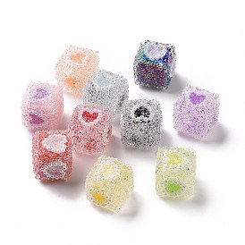 Acrylic Beads, No Hole/Undrilled, Cube with Heart