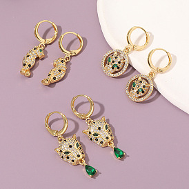 Exaggerated Copper Leopard Micro-inlaid Earrings for Women, Perfect for Parties and Festivals