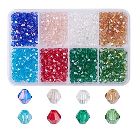 8 Strands 8 Color Faceted Bicone Transparent Glass Beads Strands, AB Color Plated, for DIY Crafting