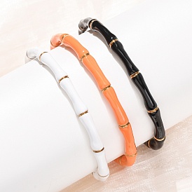 304 эмалированные браслеты-манжеты из нержавеющей стали для женщин, бамбук совместное, ионное покрытие (ip), золотые