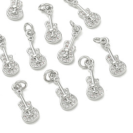 SHEGRACE Brass Micro Pave Cubic Zirconia Pendants, Guitar Charm, Cadmium Free & Nickel Free & Lead Free, Clear