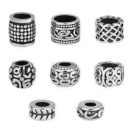 8 шт. 8 стиль 304 бусины из нержавеющей стали с большими отверстиями, колонна/барабан/рондель