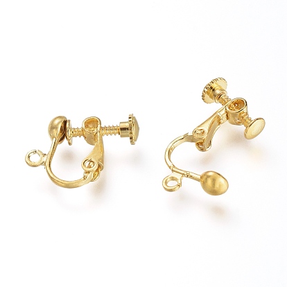 Brass Screw Clip Earring Converter, Spiral Ear Clip, for non-pierced Ears, with Loop, 17x13.5x5mm, Hole: 1.2mm