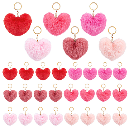 30шт. 6 цвета сердечко полиэстер кроличий мех кулон брелоки, с разрезными кольцами для ключей из цинкового сплава, золотые