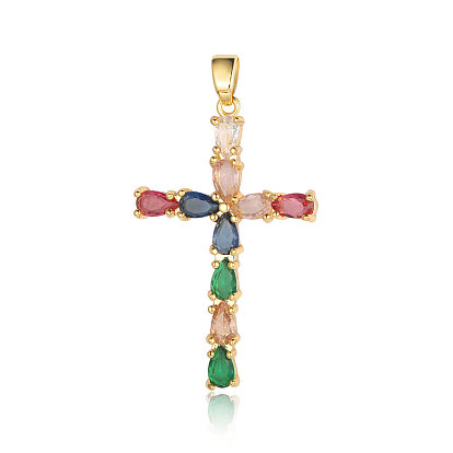 Pendentifs en laiton zircon cubique micro pavé coloré, sans cadmium et sans nickel et sans plomb, charmes croisées