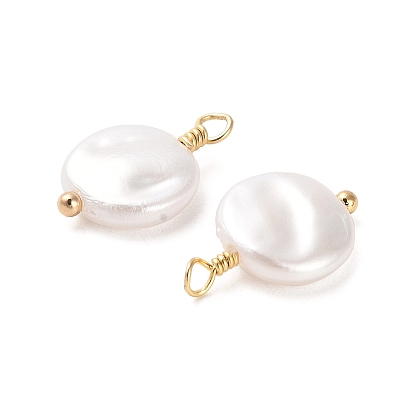 Pendentifs en plastique imitation perle abs, avec des apprêts en laiton plaqués or véritable, charme plat rond