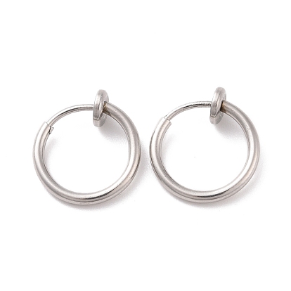 304 Stainless Steel Retractable Clip-on Hoop Earrings, Hypoallergenic Earrings, For Non-pierced Ears, with Spring Findings