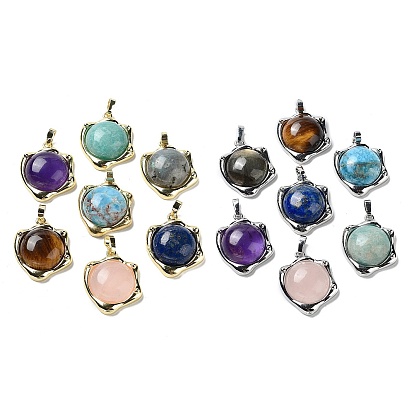 Natural Gemstone Pendants, Rack Plating Brass Nuggets Charms, Cadmium Free & Lead Free