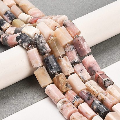 Natural Pink Opal Beads Strands, with Seed Beads, Faceted Column