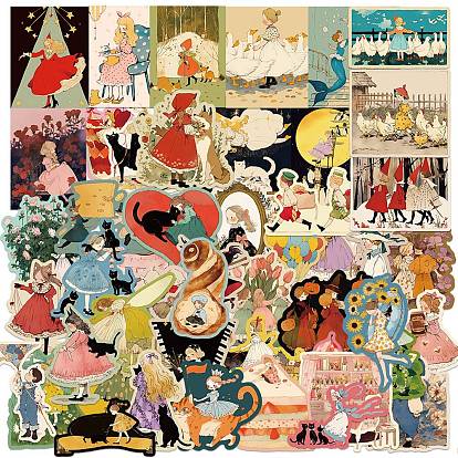 50Pcs Fairy Tale Theme Waterproof PVC Adhesive Cartoon Stickers Set, for DIY Scrapbooking and Journal Decoration