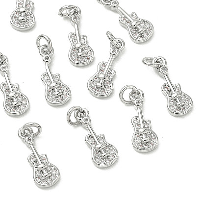 SHEGRACE Brass Micro Pave Cubic Zirconia Pendants, Guitar Charm, Cadmium Free & Nickel Free & Lead Free, Clear