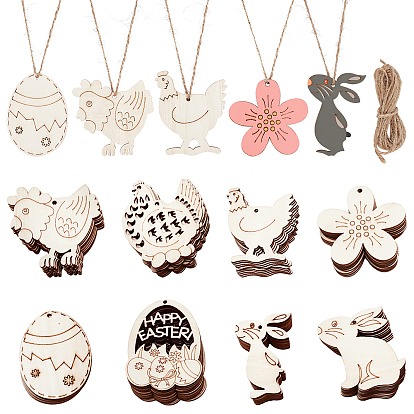 Cootonwood Pendants, with Hemp Ropes, Mixed Shapes, for Easter