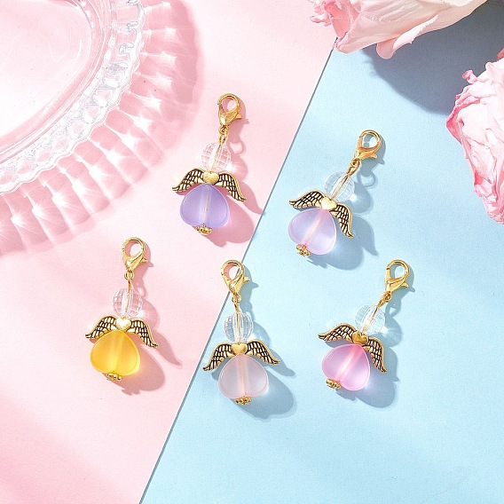 Акриловые подвески в форме сердца ангела, с цинковым сплавом застежками омаров коготь