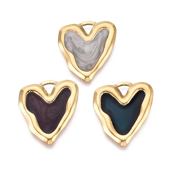 304 подвески из нержавеющей стали и эмали, сердце прелести, ионное покрытие (ip), реальный 18 k позолоченный