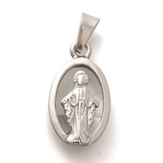 Стеклянные подвески, с 304 фурнитурой из нержавеющей стали, овальные с рисунками " virgin mary"